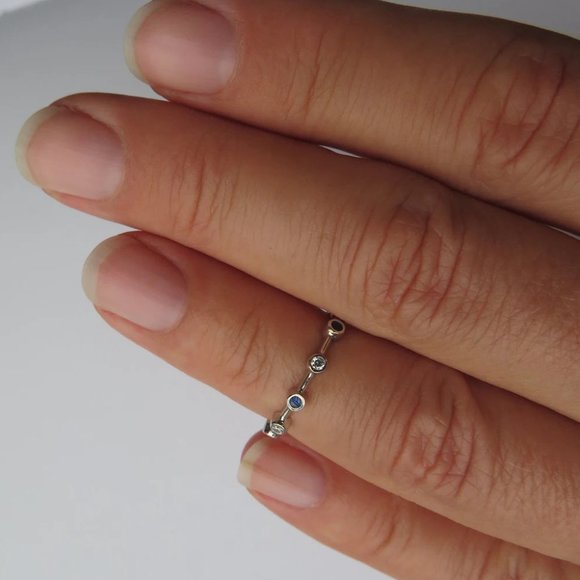 Genuine Diamonds Enamel In 18K White Gold Ring Size 5 - Picture 8 of 12